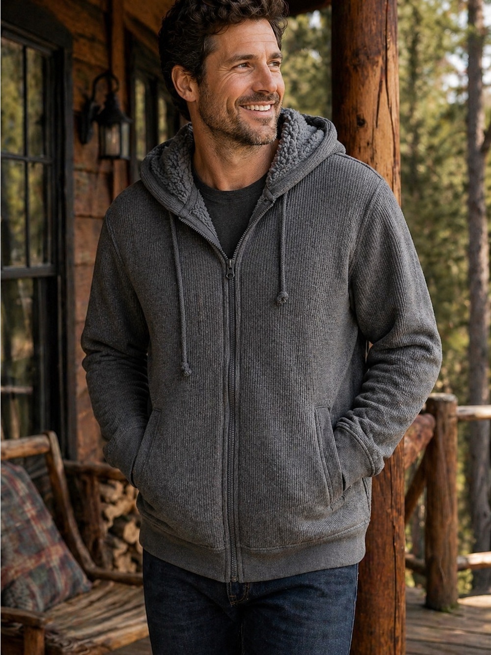 Cloudveil Sherpa Lined Hoodie Jacket Mens Medium Gray Full Zip Outdoor